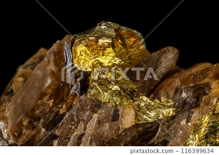 Macro siderite mineral stone on black background 116399634