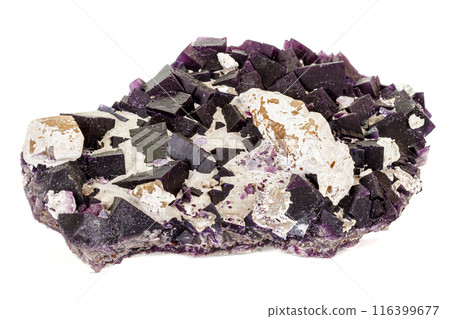 Macro stone mineral Fluorite on a white background Macro stone mineral Fluorite on a white background 116399677