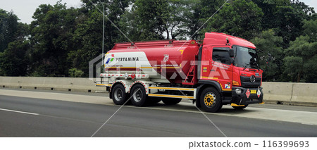 truck one of transportation mode making local commercial delivery at urban city and on the city streets in asia logistical transport system 116399693