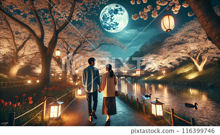 Couple holding hands in the moonlight 116399746