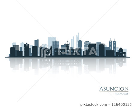 Asuncion skyline silhouette with reflection. 116400135