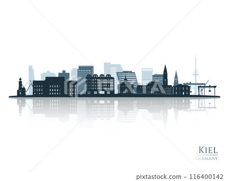 Kiel skyline silhouette with reflection. Kiel skyline silhouette with reflection. 116400142