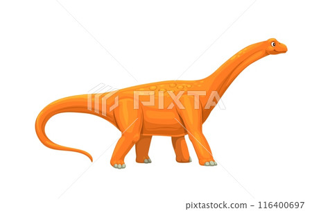 Cartoon hypselosaurus dinosaur character. Cute giant dino animal vector personage of jurassic period. Brown hypselosaurus dinosaur animal of prehistoric forest. Funny sauropod lizard with long neck 116400697