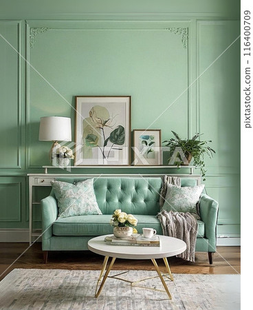 Stylish living room mint green 116400709