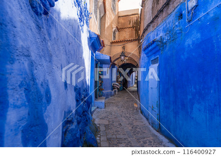 Enchanting Blue Alleyways of Chefchaouen, Morocco. 116400927