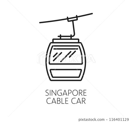 Singapore travel and vacation icon of cable car for tourism attraction, vector symbol. Singapore and Southeast Asia city landmark icon of panoramic cable car of Sentosa island and Faber mount 116401129