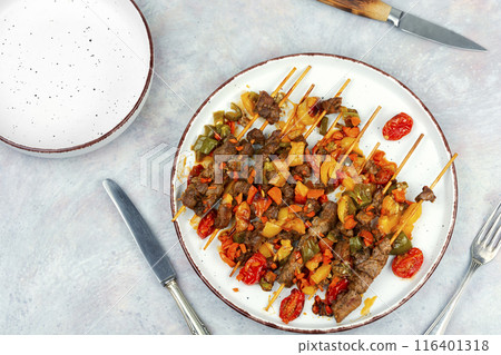 Roasted lamb kebab 116401318