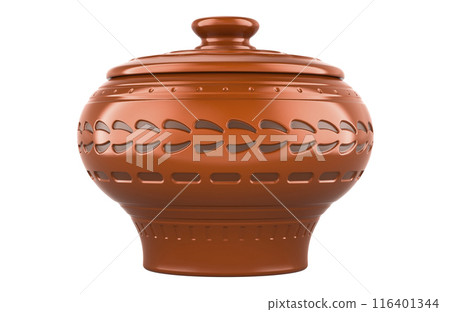 Clay Pot with Lid, 3D rendering Clay Pot with Lid, 3D rendering 116401344
