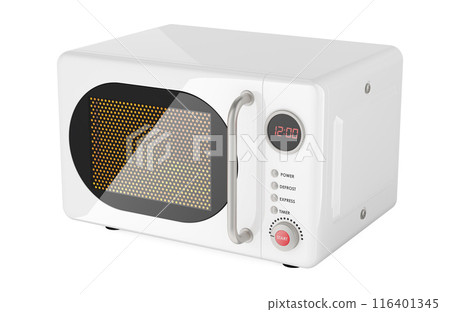 White microwave oven, retro design. 3D rendering White microwave oven, retro design. 3D rendering 116401345