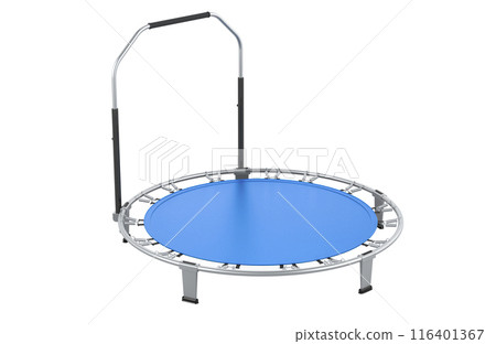 Fitness rebounder, exercise trampoline with adjustable foam handle. 3D rendering Fitness rebounder, exercise trampoline with adjustable foam handle. 3D rendering 116401367