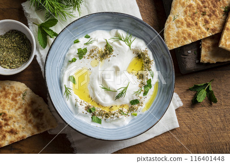 Labneh yogurt cream cheese dip 116401448