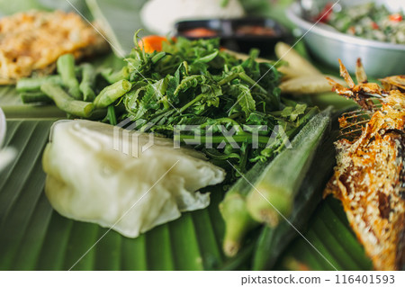 Nasi Hidang Kampung or traditional southern Thailand food in Pattani Nasi Hidang Kampung or traditional southern Thailand food in Pattani 116401593