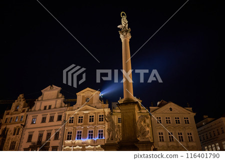 Night view of the Old Town Square Staromestske namesti, historic square in the Old Town quarter of Prague, the capital of the Czech Republic Night view of the Old Town Square Staromestske namesti, historic square in the Old Town quarter of Prague, the capital of the Czech Republic 116401790