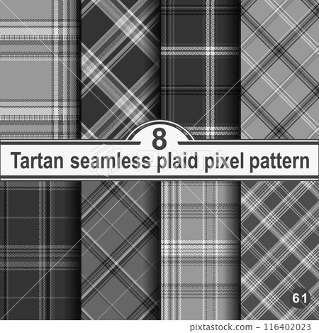Set black and white check plaid seamless vector pattern Set black and white check plaid seamless vector pattern 116402023