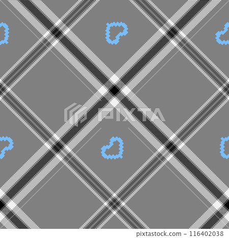 Check plaid seamless pattern with blue hearts. 116402038