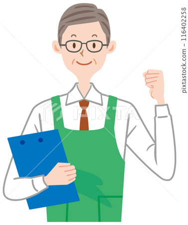 在超市工作的店員,穿著圍裙的中老年男子 在超市工作的店員,穿著圍裙的中老年男子 116402258