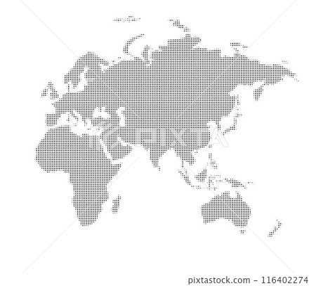 Dotted halftone world map dot global. Continents of the entire globe. Vector Dotted halftone world map dot global. Continents of the entire globe. Vector 116402274
