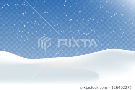 Snow realistic landscape background with snowfall and snowflakes. Vector 116402275