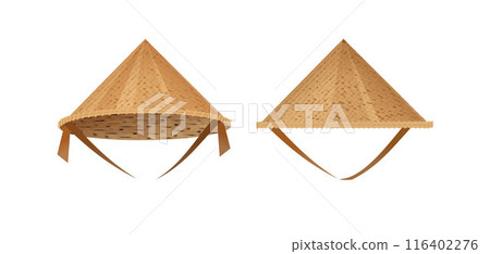 Hat bamboo. Hat farmer asian straw cap Traditional vietnamese. Flat Vector 116402276