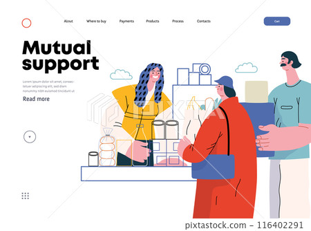 Mutual Support: Bringing groceries to food bank -modern flat vector concept illustration of people donating food to food pantry A metaphor of voluntary, collaborative exchanges of resource, services Mutual Support: Bringing groceries to food bank -modern flat vector concept illustration of people donating food to food pantry A metaphor of voluntary, collaborative exchanges of resource, services 116402291