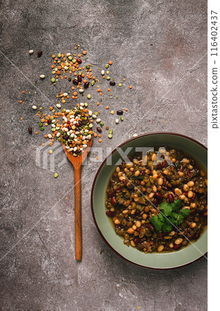 Bean soup, traditional Mexican cuisine, bean soup, beans, peas, 116402437