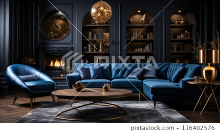 Luxury Dark Navy Blue Living Room 116402576