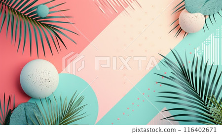 Abstract pastel background with palm tree in trendy minimal design. Architecture interior background. 3d render 116402671