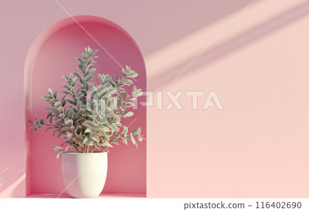 Arch frame with flower in trendy minimal design. Architecture interior background. 3d render 116402690