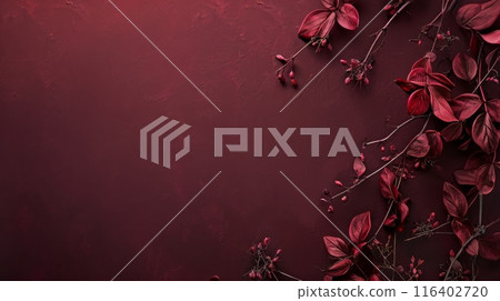 Maroon leaves on red background 116402720