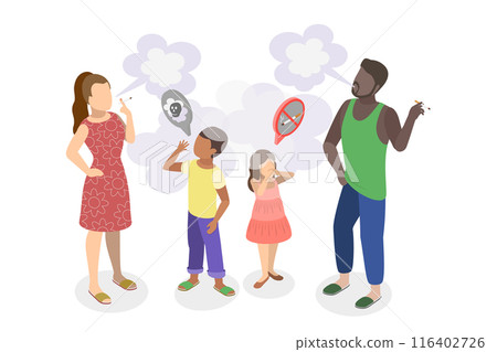 3D Isometric Flat  Illustration of Passive Smoker, Second Hand Smoke, Unhealthy Lifestyle 116402726