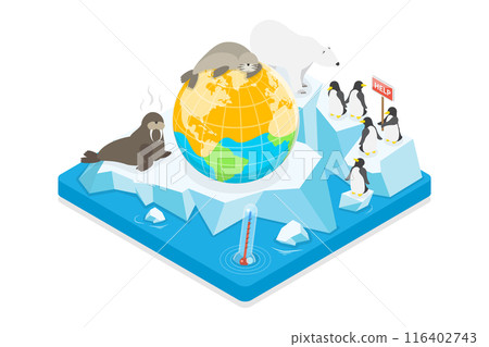 3D Isometric Flat  Illustration of Global Warming, World Climate Change, Ecology Problem 3D Isometric Flat  Illustration of Global Warming, World Climate Change, Ecology Problem 116402743
