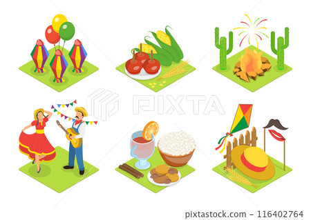 3D Isometric Flat  Illustration of Festa Junina, Traditional Brazilian Festival 116402764