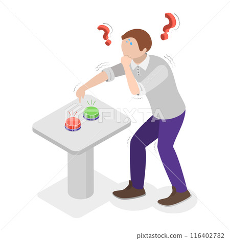 3D Isometric Flat  Illustration of Choose Button, Making a Difficult Choice 116402782