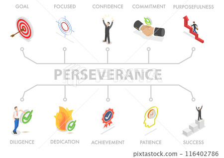 3D Isometric Flat  Illustration of Perseverance, Efforts to Reach a Goal, Achievement Success 116402786