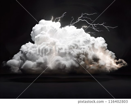 Fluffy white cloud with lightning isolated 116402803