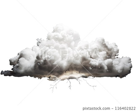 Fluffy white cloud with lightning isolated 116402822