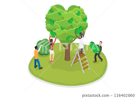3D Isometric Flat Illustration of Love And Care For Environment, Volunteer's Teamwork 3D Isometric Flat Illustration of Love And Care For Environment, Volunteer's Teamwork 116402860