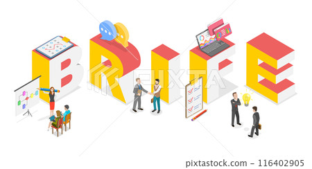 3D Isometric Flat  Illustration of Brief, Brainstorming with Creative Team 116402905