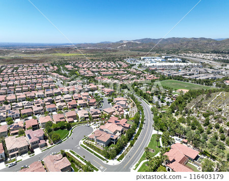 Aerial view of identical condominium houses in Lake Forest, California Aerial view of identical condominium houses in Lake Forest, California 116403179