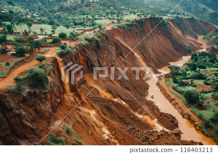 Landslide in Rural Area with Erosion 116403213