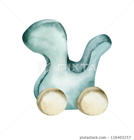 Children wooden toy of green dinosaur watercolor illustration. Hand drawn baby boy playing tool. Green dino on wheels, kids drawing for poser, room decor, invitation, baby shower design Children wooden toy of green dinosaur watercolor illustration. Hand drawn baby boy playing tool. Green dino on wheels, kids drawing for poser, room decor, invitation, baby shower design 116403257