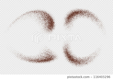 Flying coffee or chocolate powder, dust particles in motion, ground splash 116403296