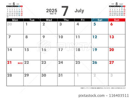 桌曆開始週一令及2024年7月6日3個月展示日曆素材模板 116403511