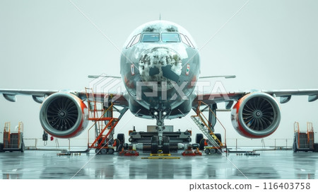 modern aircraft in the hangar 116403758