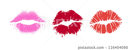 Lip kiss print mouth icon. Lipstick imprint makeup silhouette woman design illustration 116404098