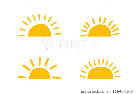 Yellow half sun vector icon logo. Silhouette circle sun summer sunshine collection half sunrise 116404109