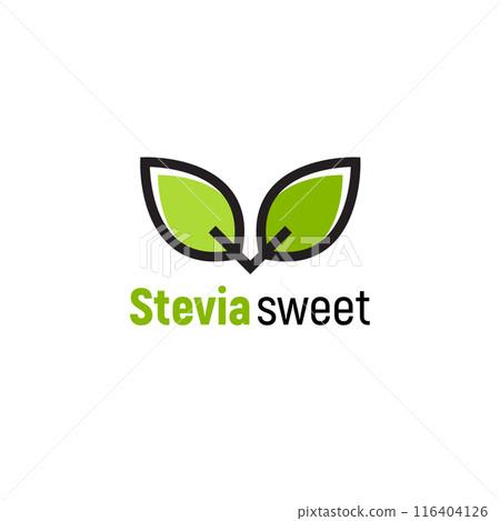 Stevia rebaudiana logo icon. Stevia leaf vector logo badge label plant natural extract. Herbal 116404126