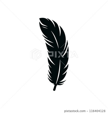 Feather weight light black vector icon. Smooth black feather pictogram logo bird icon. Feather weight light black vector icon. Smooth black feather pictogram logo bird icon. 116404128