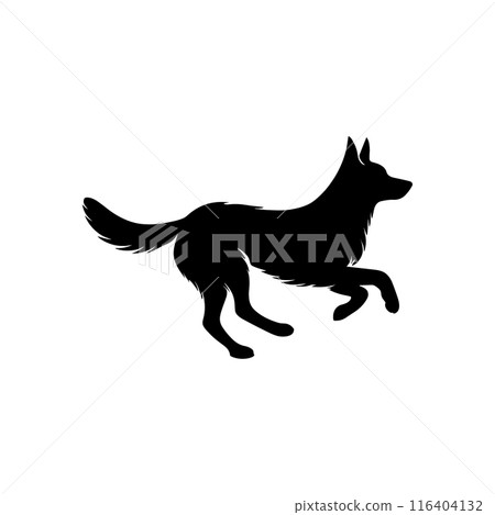 Run dog silhouette jump vector logo icon. Sport dog canine fast profile sign silhouette background. 116404132