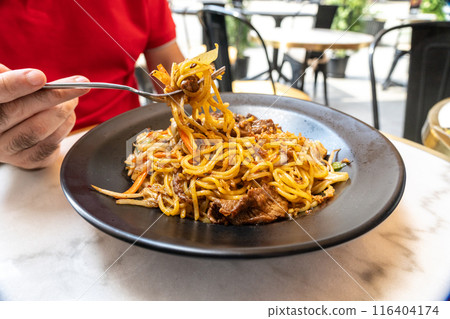 Udon Street Food, Chinese Fried Noodles, Beef Spaghetti with Vegetables, Asian Pasta, Korean Udon Udon Street Food, Chinese Fried Noodles, Beef Spaghetti with Vegetables, Asian Pasta, Korean Udon 116404174